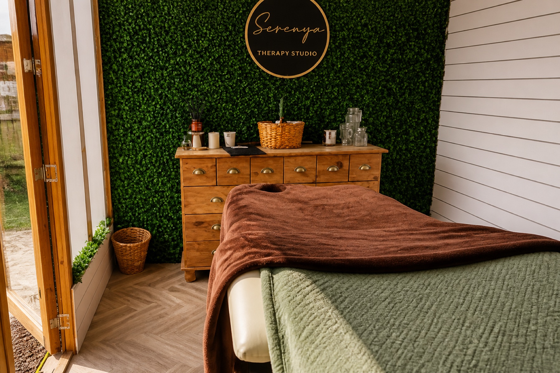 Calm spa space with natural textures